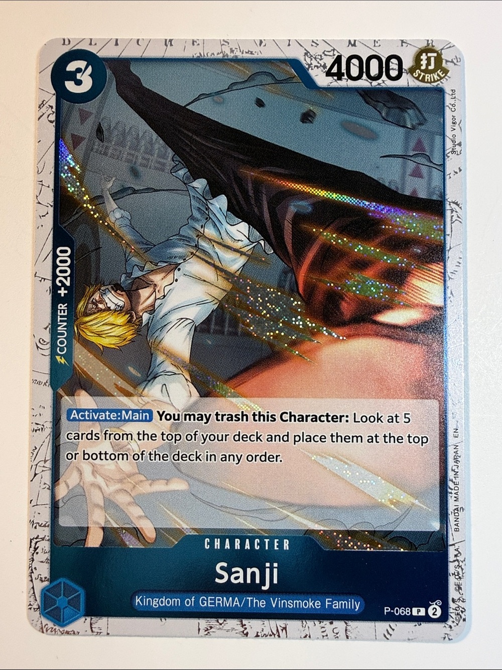 Onepiece Sanji Character Card - Blue, Black, White, Gold Accent